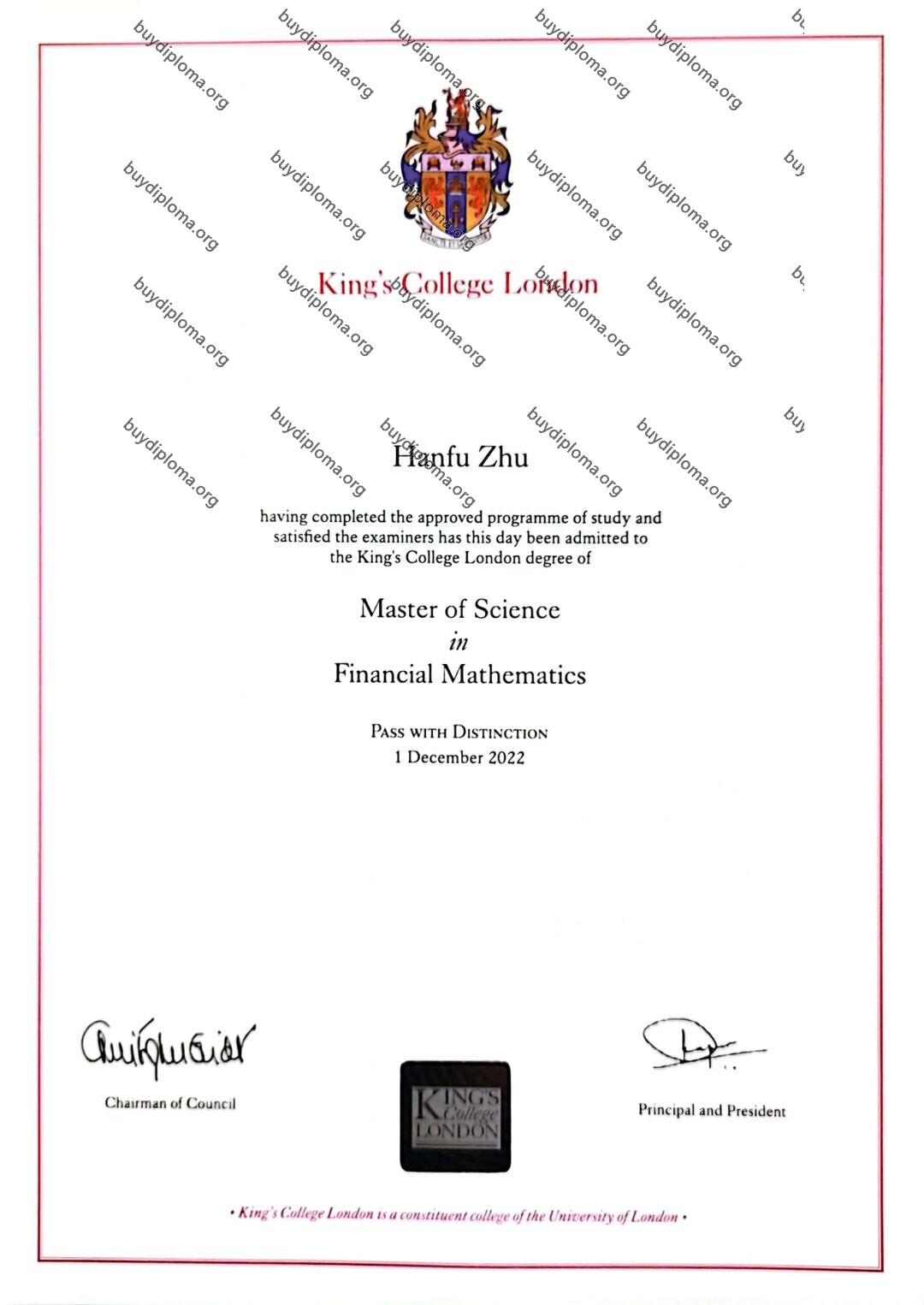 King's college london(KCL)fake degree certificate diploma generator