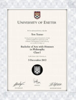 Drucken Sie eine gefälschte Urkunde kostenlos als Vorlage aus – University of Exeter (Exon)