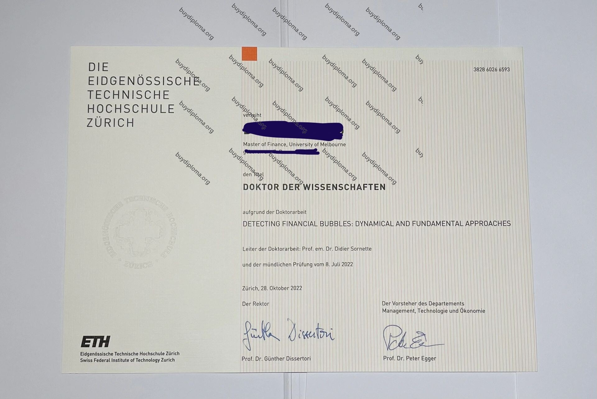 ETH Zurich fake degree diploma