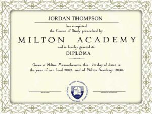 Milton Academy fake novelty diplomas and transcripts